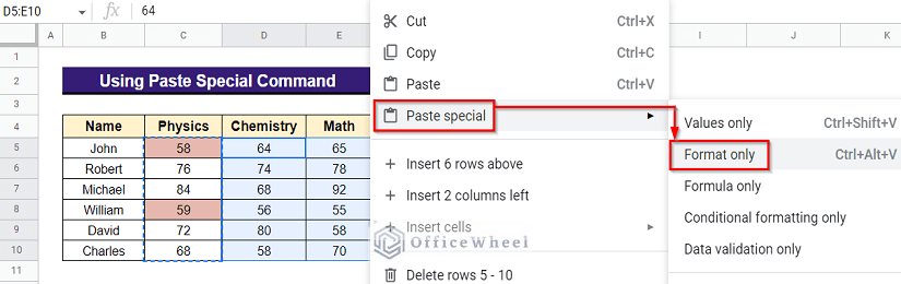 Choosing Format Only to Copy Conditional Formatting Rules in Google Sheets